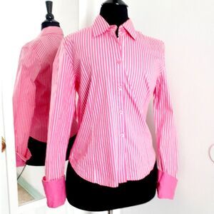 SOHO Jeans Pink White Stripes Cotton Blend LS Button-Up Shirt JR. Size L NWT